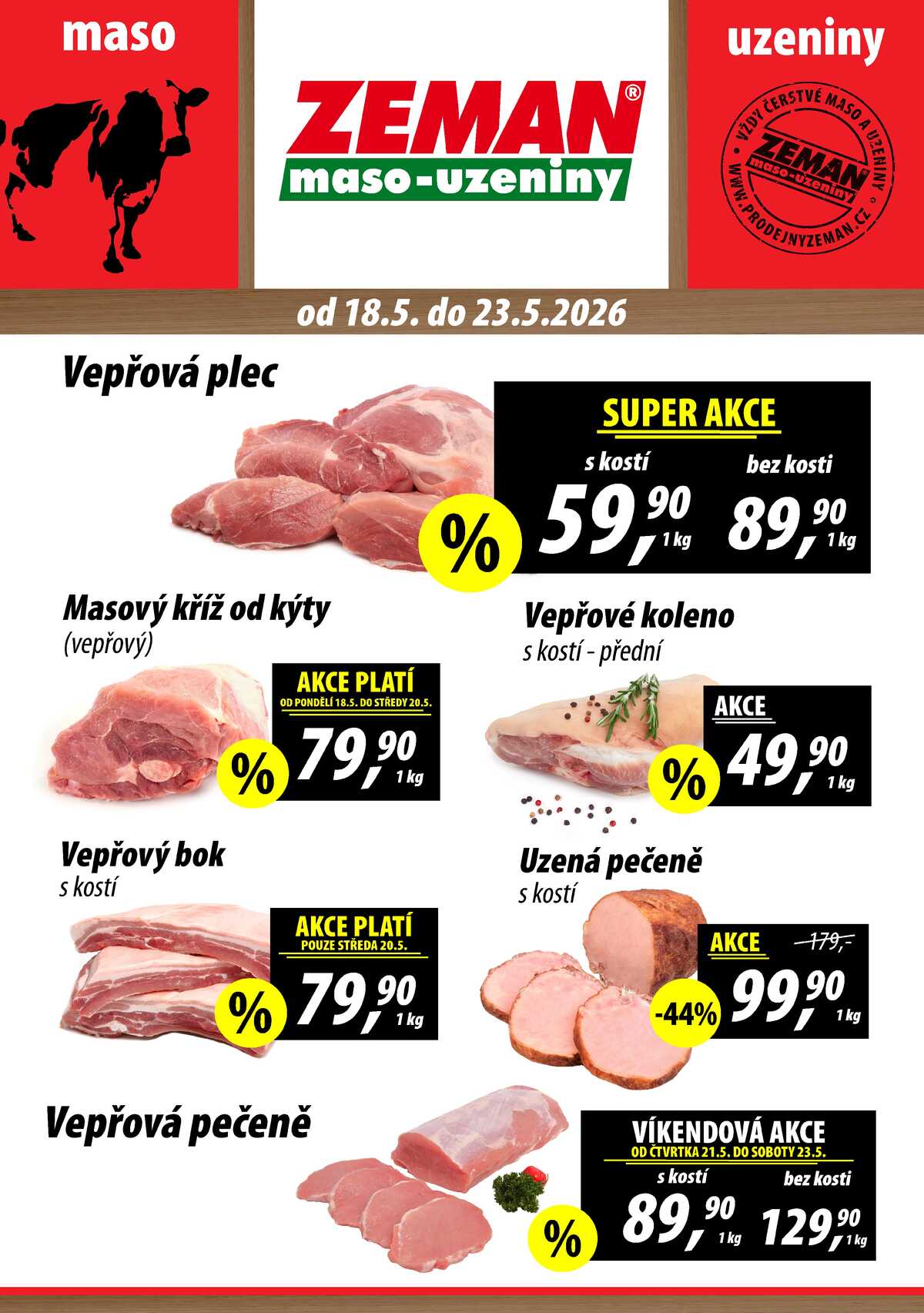 ZEMAN maso-uzeniny akční leták pro vybrané prodejny první skupiny od 18.5. do 23.5.2026 strana 1
