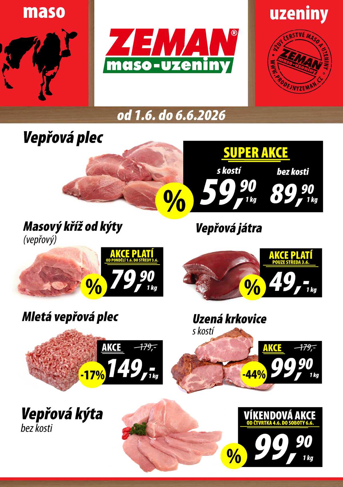 ZEMAN maso-uzeniny akční leták pro vybrané prodejny první skupiny od 1.6. do 6.6.2026 strana 1