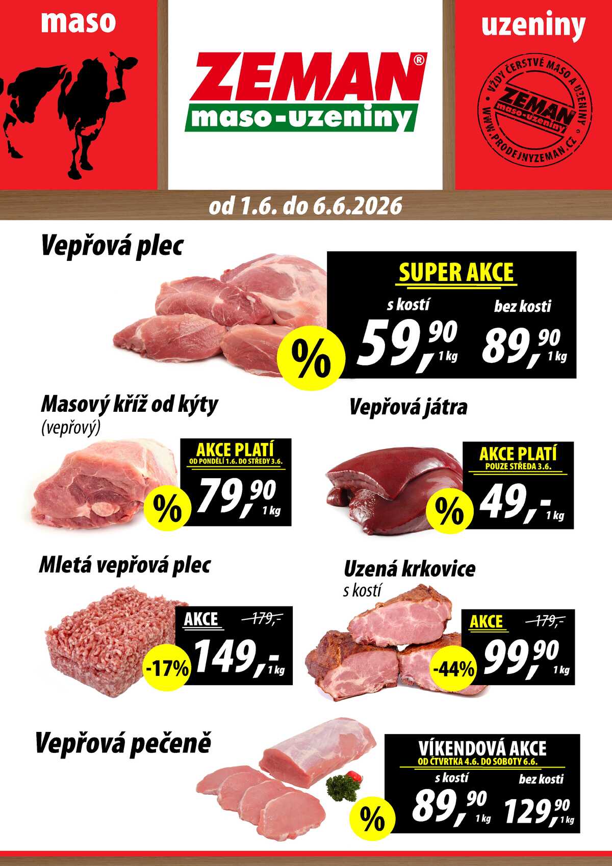 ZEMAN maso-uzeniny akční leták pro vybrané prodejny druhé skupiny od 1.6. do 6.6.2026 strana 1