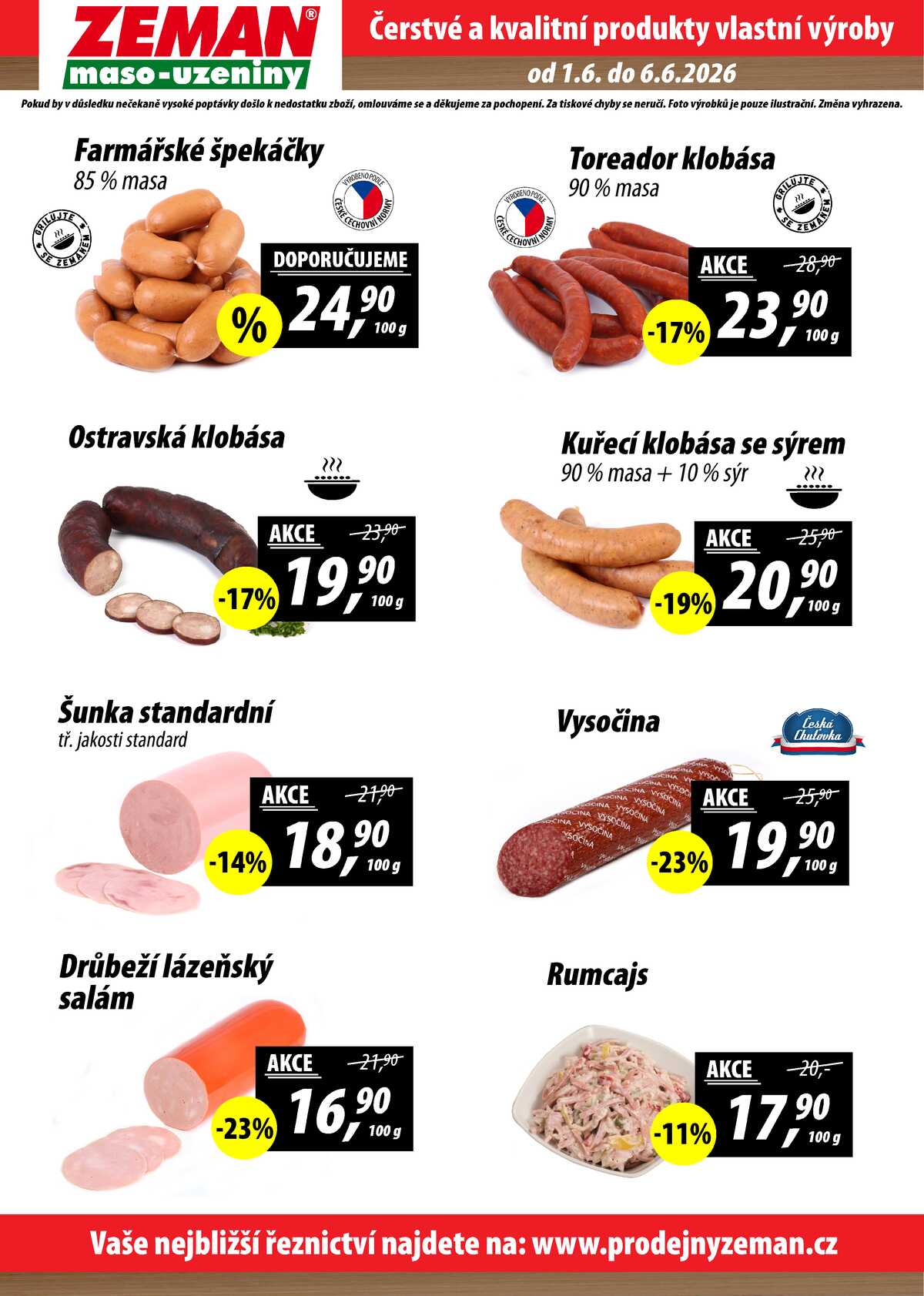 ZEMAN maso-uzeniny akční leták pro vybrané prodejny druhé skupiny od 1.6. do 6.6.2026 strana 2