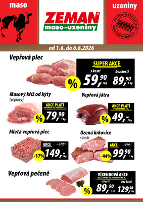 ZEMAN maso-uzeniny akční leták pro vybrané prodejny druhé skupiny od 1.6. do 6.6.2026