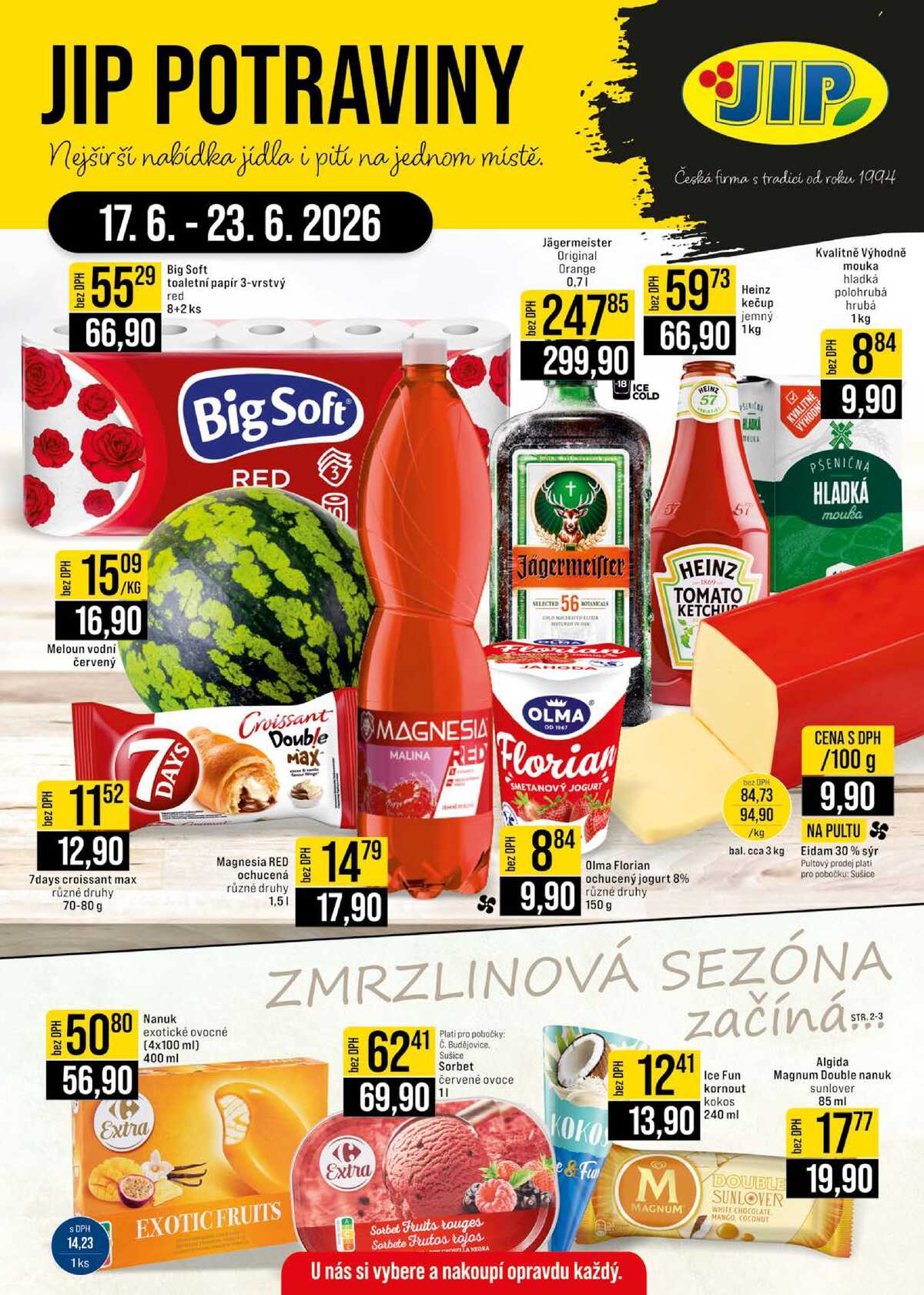 JIP Cash & Carry České Budějovice, Most, Náchod, Polička, Sušice a Svoboda nad Úpou od 17.6. do 23.6.2026 strana 1