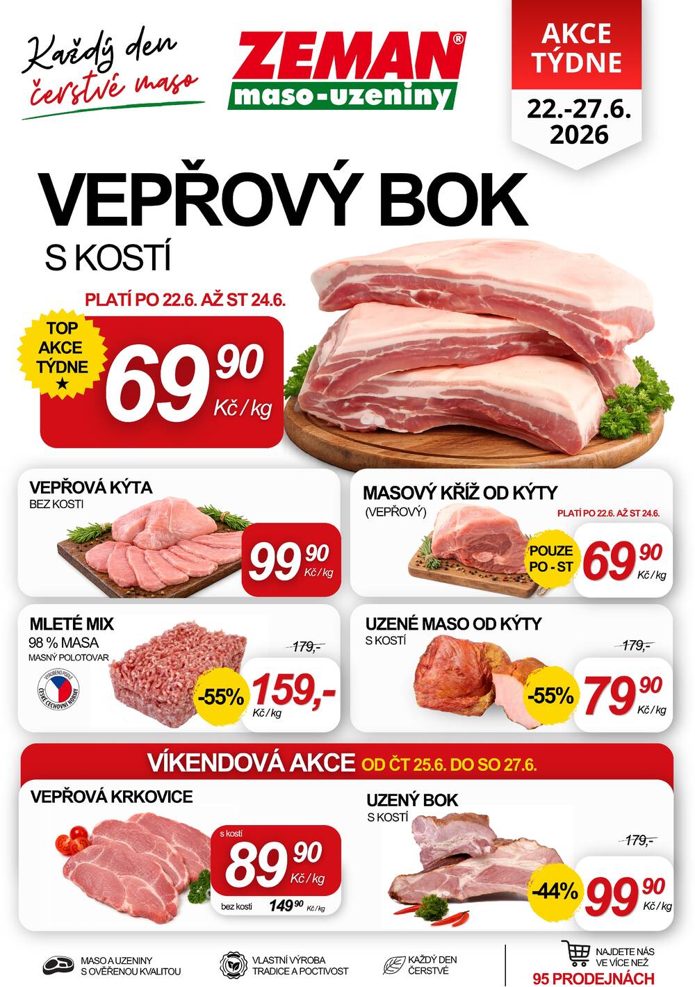 Leták ZEMAN maso-uzeniny - ZEMAN maso-uzeniny akční leták pro vybrané prodejny první skupiny od 22.6. do 27.6.2026 - strana 1