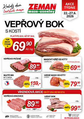 ZEMAN maso-uzeniny akční leták pro vybrané prodejny druhé skupiny od 22.6. do 27.6.2026