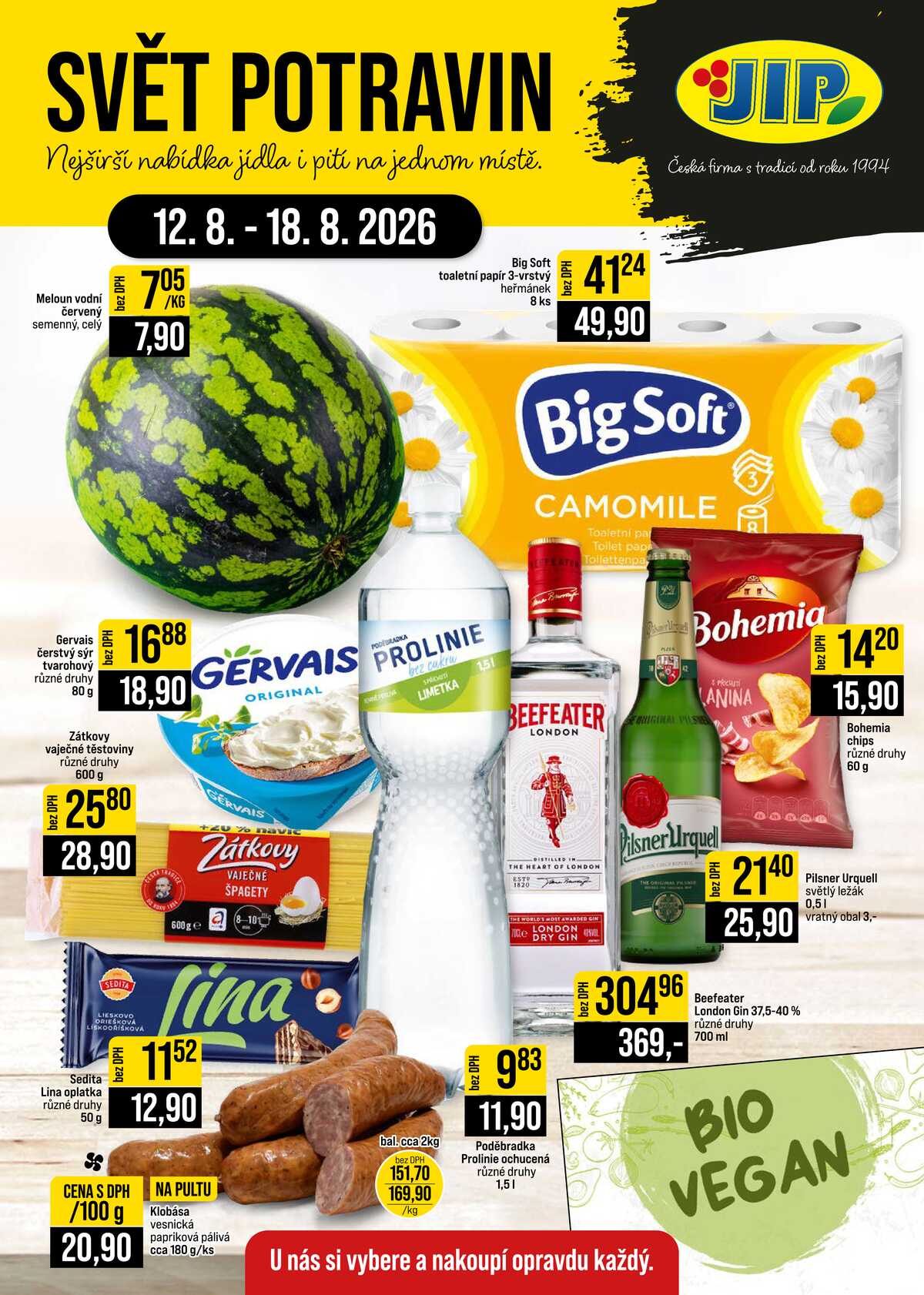 JIP Cash & Carry Brno, Praha, Ostrava, Jilemnice, Pardubice, Ostrava, Karlovy Vary, Olomouc a Zlín od 12.8. do 18.8.2026 strana 1