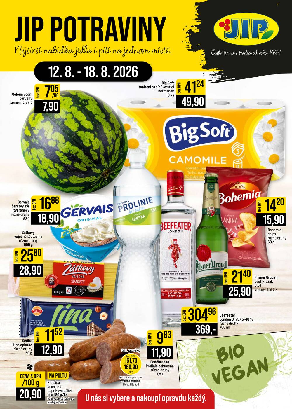 JIP Cash & Carry České Budějovice, Most, Náchod, Polička, Sušice a Svoboda nad Úpou od 12.8. do 18.8.2026