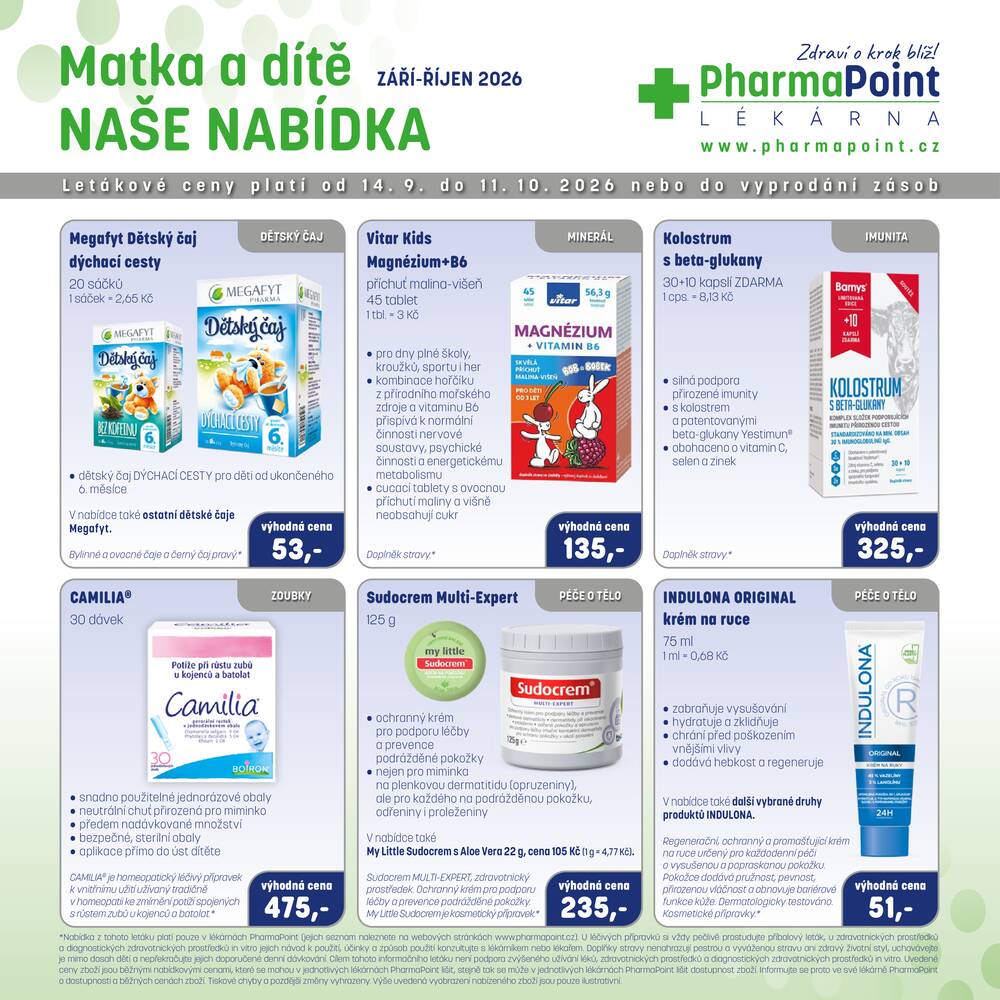 Pharma Point Matka a dítě od 1.9. do 31.10.2026
