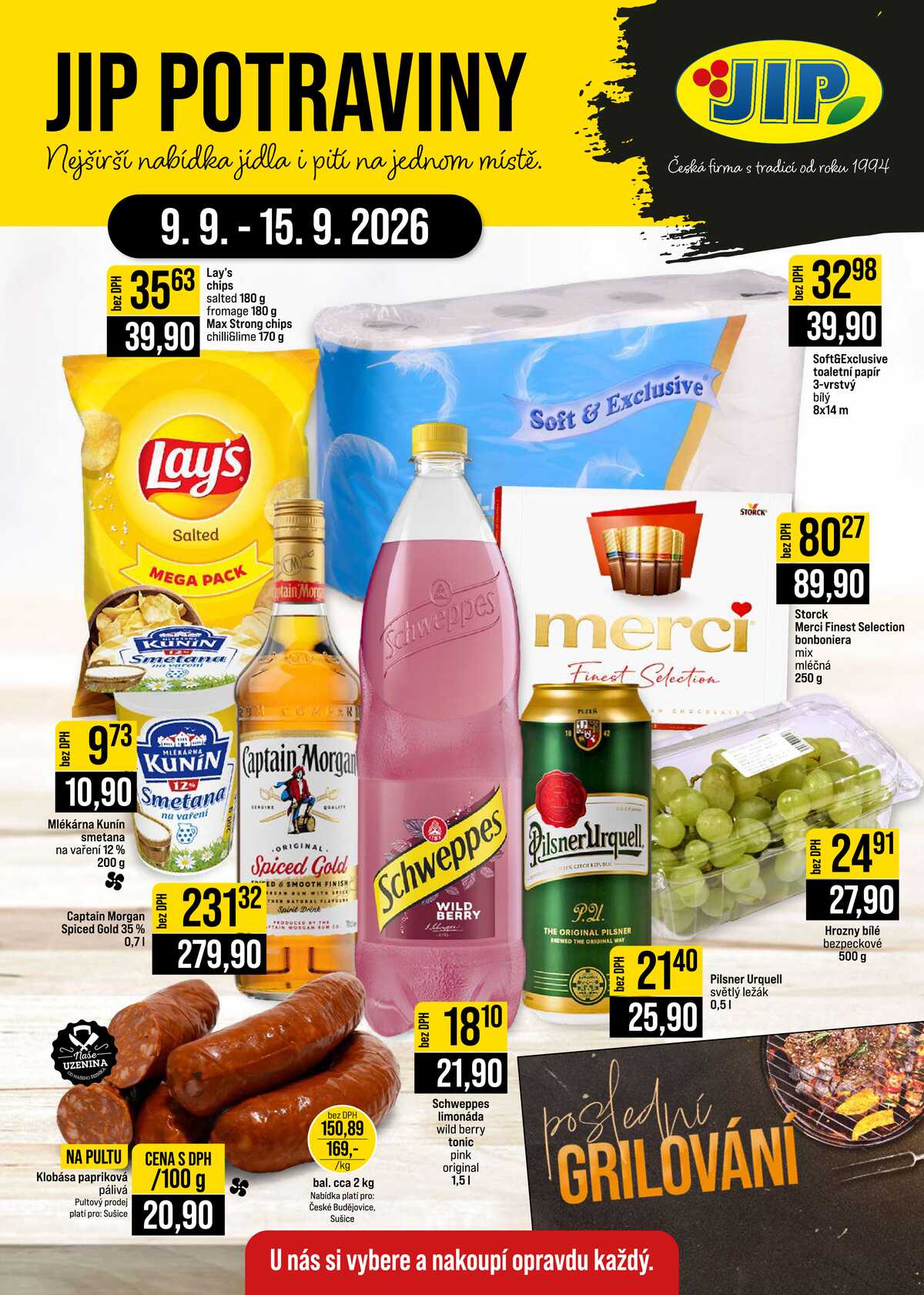 JIP Cash & Carry České Budějovice, Most, Náchod, Polička, Sušice a Svoboda nad Úpou od 9.9. do 15.9.2026 strana 1