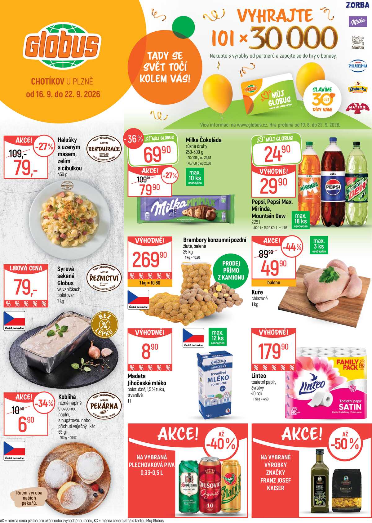 Akční leták Globus 16.9. - 22.9.2026 - Globus Chotíkov u Plzně strana 1
