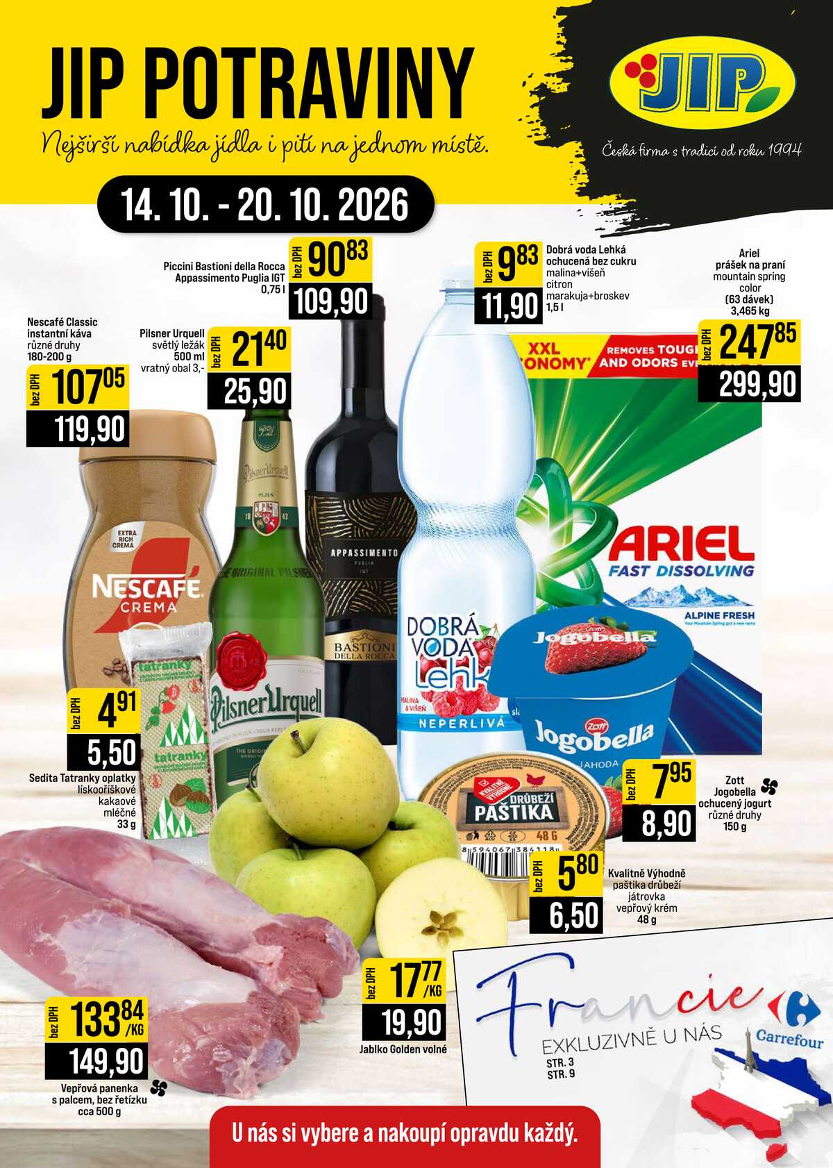 JIP Cash & Carry České Budějovice, Most, Náchod, Polička, Sušice a Svoboda nad Úpou od 14.10. do 20.10.2026 strana 1