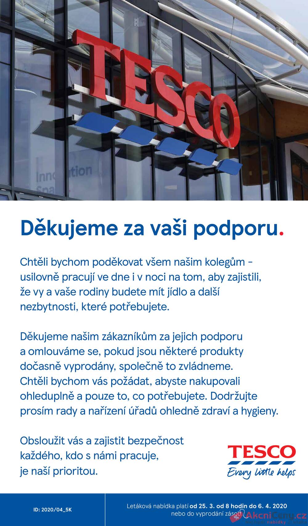 Leták Tesco - Tesco malé hypermarkety od 25.3. do 6.4.2020 - strana 1 Leták Tesco - Tesco malé hypermarkety od 25.3. do 6.4.2020 - strana 1