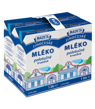 Jihočeské mléko trvanlivé polotučné 1,5 % (4 x 1 l)