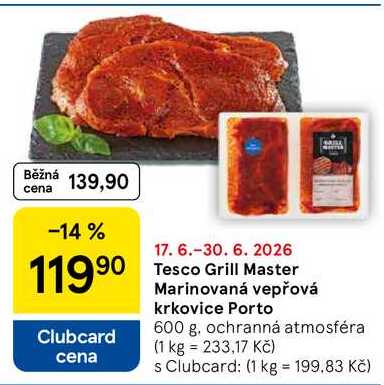 Tesco Grill Master Marinovaná vepřová krkovice Porto, 600 g