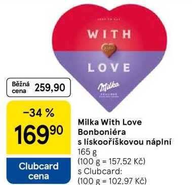 Milka With Love Bonboniéra s lískooříškovou náplní, 165 g