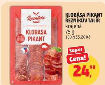KLOBÁSA PIKANT ŘEZNÍKŮV TALÍŘ krájená, 75 g  