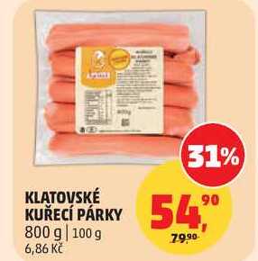 KLATOVSKÉ KUŘECÍ PÁRKY, 800 g