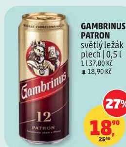 GAMBRINUS PATRON světlý ležák plech, 0,5 l