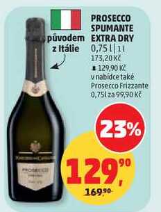 PROSECCO SPUMANTE EXTRA DRY z Itálie, 0,75 l