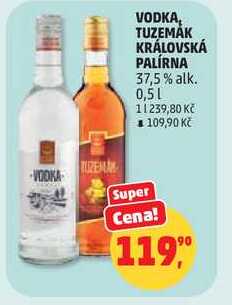VODKA, TUZEMÁK KRÁLOVSKÁ PALÍRNA 37,5% alk., 0,5 l