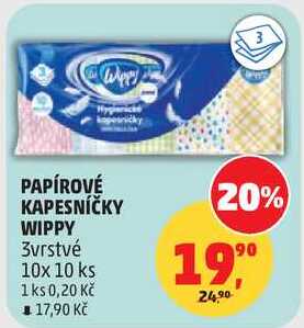PAPÍROVÉ KAPESNÍČKY WIPPY 3vrstvé, 1 ks