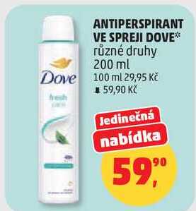 ANTIPERSPIRANT VE SPREJI DOVE různé druhy, 200 ml