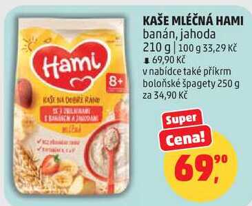 KAŠE MLÉČNÁ HAMI banán, jahoda, 210 g 