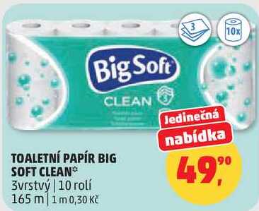 TOALETNÍ PAPÍR BIG SOFT CLEAN, 3vrstvý, 10 rolí