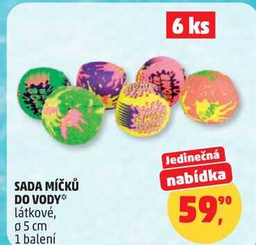 SADA MÍČKŮ DO VODY, látkové, 5 cm, 1 balení, 6 ks