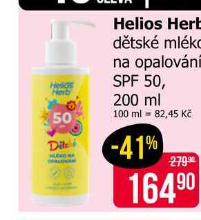Helios Herb dětské mléko na opalování SPF 50, 200 ml