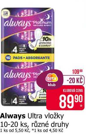 Always Ultra vložky 10-20 ks, různé druhy