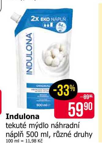 Indulona tekuté mýdlo náhradní náplň 500 ml, různé druhy