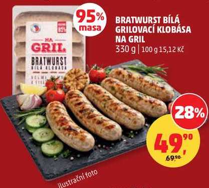BRATWURST BÍLÁ GRILOVACÍ KLOBÁSA NA GRIL, 330 g