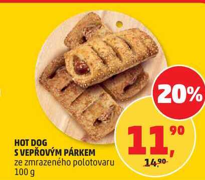 HOT DOG S VEPŘOVÝM PÁRKEM, 100 g