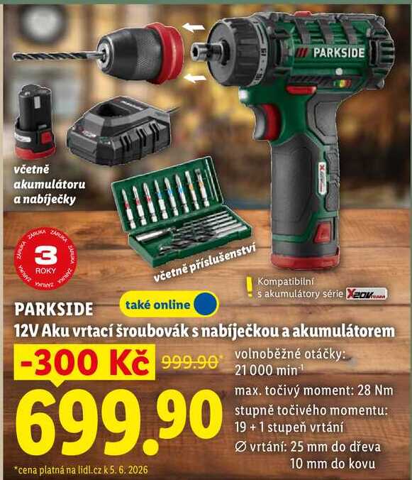 PARKSIDE 12V Aku vrtací šroubovák s nabíječkou a akumulátorem