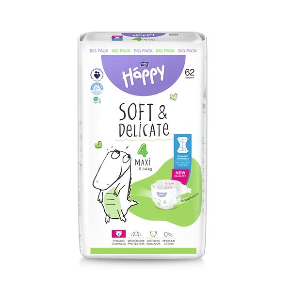 Bella Baby Happy dětské plenky Soft & Delicate vel. 4 (8-14 kg), 62 ks