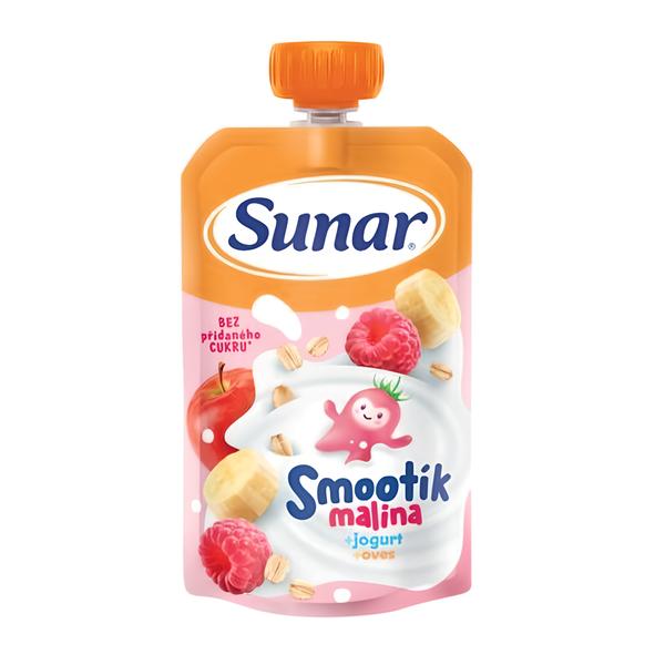 Sunar Smootík dětská kapsička malina, jogurt, ovesné vločky, 12 m+