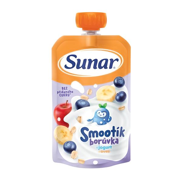 Sunar Smootík dětská kapsička borůvka, jogurt, ovesné vločky, 12 m+