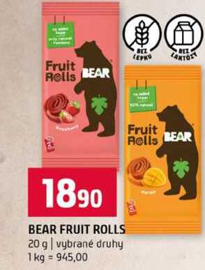 BEAR FRUIT ROLLS 20 g vybrané druhy