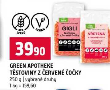GREEN APOTHEKE TĚSTOVINY Z ČERVENÉ ČOČKY 250 g vybrané druhy 