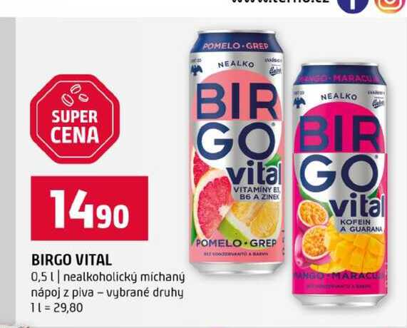 BIRGO VITAL 0,5l nealkoholický míchaný nápoj z piva vybrané druhy
