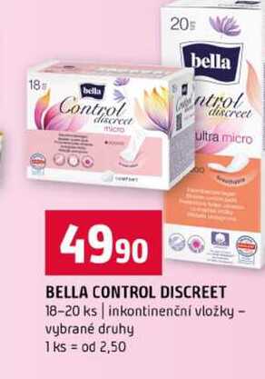 BELLA CONTROL DISCREET 18-20 ks inkontinenční vložky vybrané druhy 