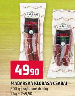 MAĎARSKÁ KLOBÁSA CSABAI 200 g vybrané druhy