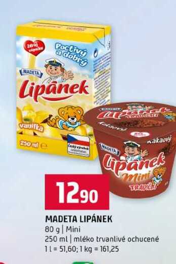 MADETA LIPÁNEK 80 g Mini 250 ml mléko trvanlivé ochucené 