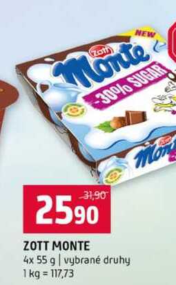 ZOTT MONTE 4x 55 g vybrané druhy 