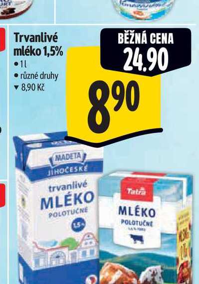 Trvanlivé mléko 1,5% 1 l