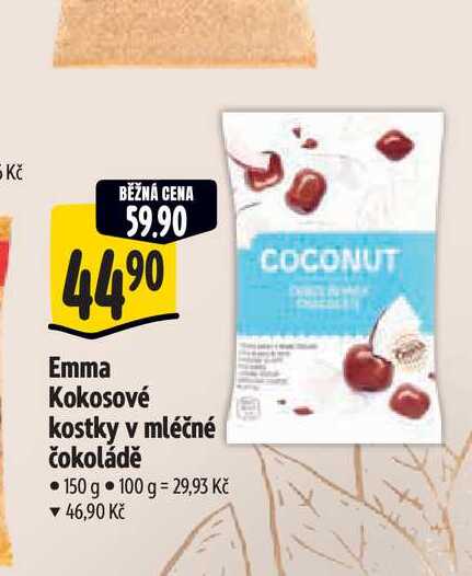 Emma Kokosové kostky v mléčné čokoládě 150 g