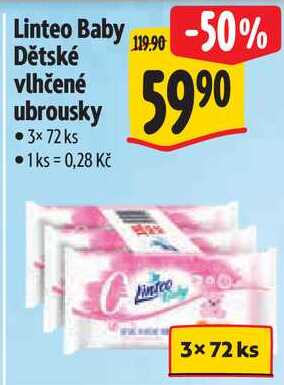Linteo Baby Dětské vlhčené ubrousky, 3x 72 ks