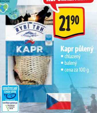 Kapr půlený, cena za 100 g