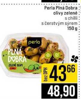 Perla Plná Dobra olivy zelené s chilli s čerstvým sýrem 150 g