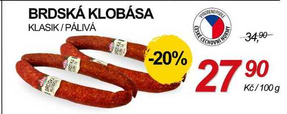 BRDSKÁ KLOBÁSA KLASIK/PÁLIVÁ, 100 g